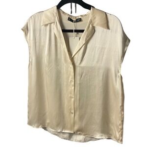 Mango MNG Women's 100% Silk Tan Blouse Size Small 4